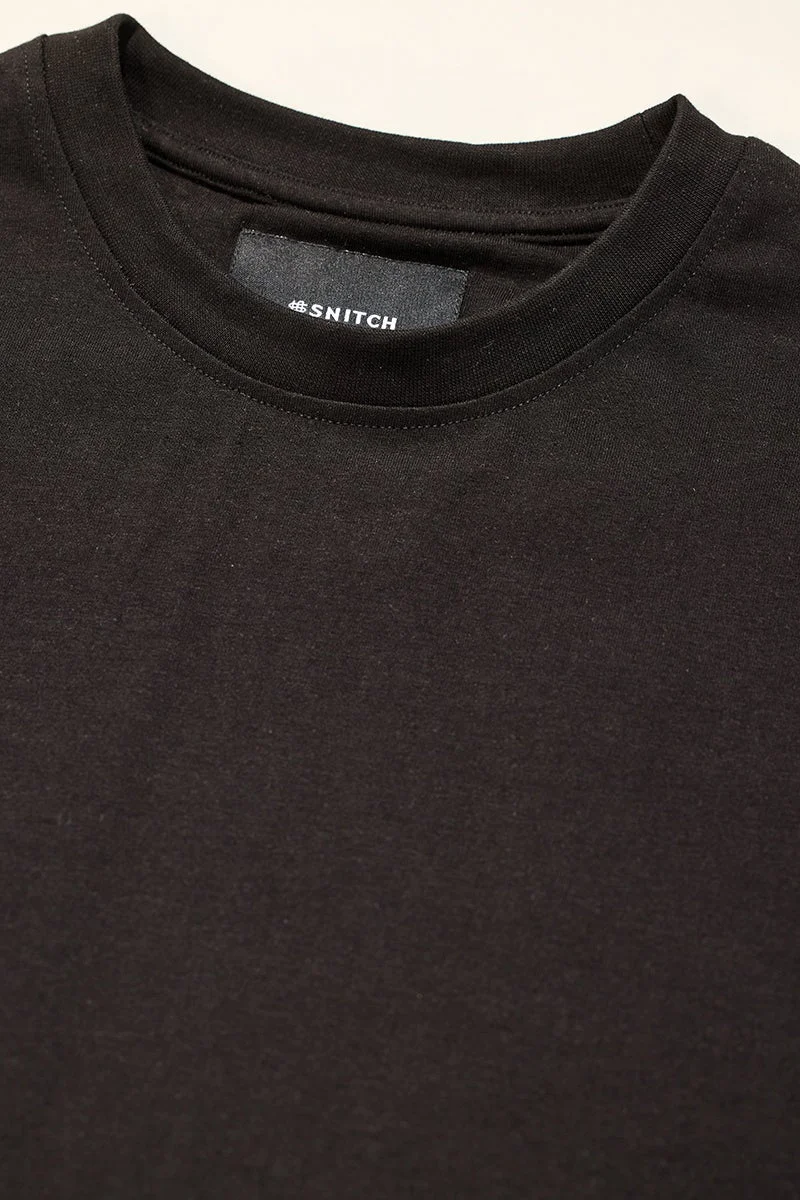 SNITCH Core Lab Black Solid Slim Fit T-Shirt